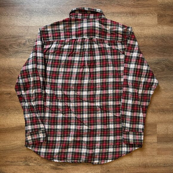 Basic Editions Casual Button Down Mens XL Red Plaid Rugged Flannel Shirt - Picture 2 of 5